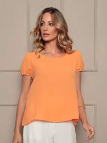 DUOUNO MODAS - SHORT SLEEVE BLOUSE IN DUNAS FABRIC WITH DELICATE ELASTIC ON THE SLEEVE - WOMEN'S BLOUSES - BLOUSES - trái cam - Xem 4