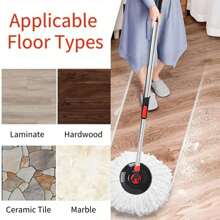 Spin Mop And Bucket Cleaning System,360° Mop Bucket On Wheels With 3 Microfiber Replacement Mop Head Refills And Stainless Steel 61" Extended Handle For Floor Cleaning - Black - View 4