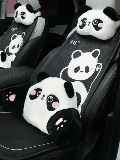 1个装 卡通可爱熊猫汽车头枕 舒适柔软汽车座椅枕 汽车颈枕 汽车枕头