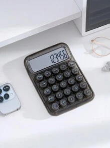 1pc Transparent Dopamine Molecule Calculator, High-End Fashion, Mechanical Keyboard Circular Buttons, 12-Digit Desktop Calculator, Suitable For Students And Office Use,School Supplies,Back To School