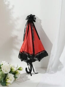 1pc Women's Lolita Lace Trim Black Lace Parasol, Red Bridal Wedding Umbrella - Red - View 4