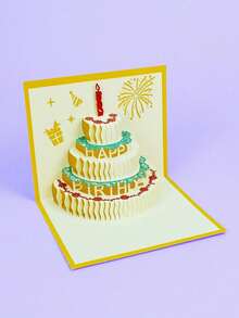 1 bộ-Thiệp chúc mừng bánh sinh nhật 3D, Thiệp chúc mừng bánh sinh nhật 3D, Thiệp chúc mừng sinh nhật có thể ghi, Trang trí tiệc sinh nhật, Tiệc mừng em bé - Nhiều màu - Xem 1