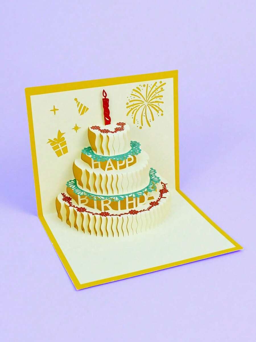 1 bộ-Thiệp chúc mừng bánh sinh nhật 3D, Thiệp chúc mừng bánh sinh nhật 3D, Thiệp chúc mừng sinh nhật có thể ghi, Trang trí tiệc sinh nhật, Tiệc mừng em bé - Nhiều màu - Xem 1