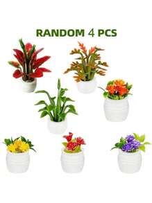POKOJA LAND 1/12比例公仔屋微型盆栽植物，逼真綠植和花卉裝飾模型，隨機4入組 - 彩色 - 查看 12
