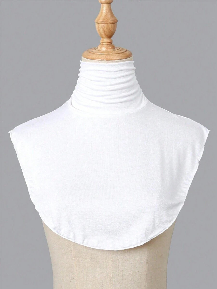 1件女士优雅纯色褶皱高领半身衬衫，莫达尼假领设计，简约半身高领上衣，女士合成纤维保暖围脖，舒适亲肤，适合日常户外搭配 - 白色 - 查看 1