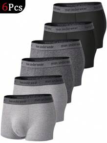 6 bóxers para hombres de color negro con banda de cintura con letras, ropa interior deportiva para hombres, shorts delgados y elásticos de unicolor, bóxers cómodos y de moda para hombres
