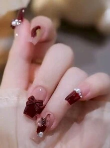 Miếng dán móng tay hình học dài thủ công, thích hợp cho sử dụng hàng ngày, đám cưới, tiệc tùng, bao gồm 1 miếng keo dán và 1 miếng giũa đánh bóng - Nhiều màu - Xem 1