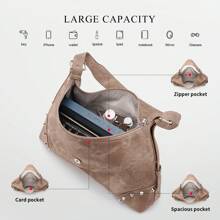 CAITINA CN5025 Hobo Bags For Women Vegan Leather Shoulder Tote Purses And Handbags Large Crossbody Bag - Khaki - View 4