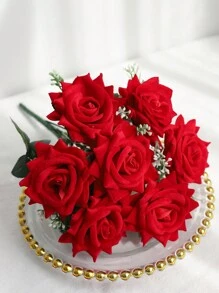 1 束情人节玫瑰花人造玫瑰花丝绒玫瑰丝绸玫瑰逼真仿红玫瑰花束用于婚礼派对家居装饰情人节礼物送给她生日礼物送给女士、情人节、毕业礼物 - 紅色 - 查看 3