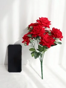 1 束情人节玫瑰花人造玫瑰花丝绒玫瑰丝绸玫瑰逼真仿红玫瑰花束用于婚礼派对家居装饰情人节礼物送给她生日礼物送给女士、情人节、毕业礼物 - 紅色 - 查看 7