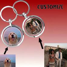 Customizable Rotating Double-Sided Round Photo Keychain, Zinc Alloy Material, Perfect For Christmas Gift, Family, Friends, And Pets