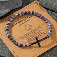 1 chiếc vòng tay đính hạt và thánh giá bằng đồng thau bán quý mới dành cho nam, trang sức thủ công kèm thiệp, quà tặng ngày lễ Giáng sinh, năm mới, ngày lễ tình nhân - đi qua - Xem 6