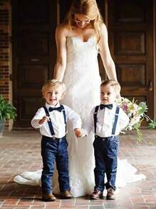 儿童吊带和领结套装，学生西装领结夹裤子吊带，婴儿和儿童可调节吊带夹，适合婚礼派对生日 - 彩色 - 查看 6