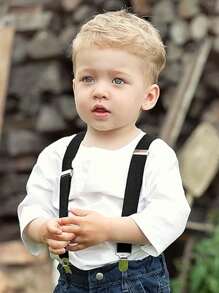 儿童吊带和领结套装，学生西装领结夹裤子吊带，婴儿和儿童可调节吊带夹，适合婚礼派对生日 - 彩色 - 查看 3