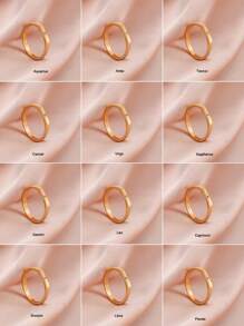 1 件不锈钢首字母 A-Z 简约戒指，个性化时尚情侣戒指，情人节女士礼物 - 金色 - 查看 9