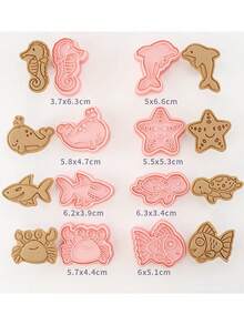 8 件套卡通海洋动物饼干模具，海龟螃蟹海豚 3D 立体翻糖烘焙模具工具 - 粉色 - 查看 4