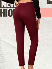1pc Women's Warm Thicken Thermal Lined Leggings Pencil Pants, Wine Red, Winter