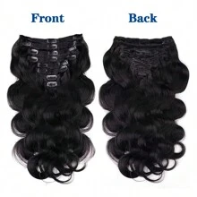 Extensions de cheveux clip-in de vague de corps en cheveux humains réels double trame, extensions de cheveux humains brésiliens vierges en cheveux humains, 8 pièces avec 18 clips par paquet pour femmes