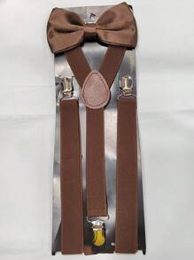 Adjustable Adult Unisex Suspenders And Bow Tie With Adjustment And Various Colors - 棕色 - 查看 1