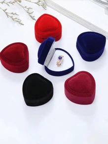 1 Peça Caixa de Jóias em Forma de Coração, Caixa de Presente Floquada Vermelha em Forma de Coração para Anéis