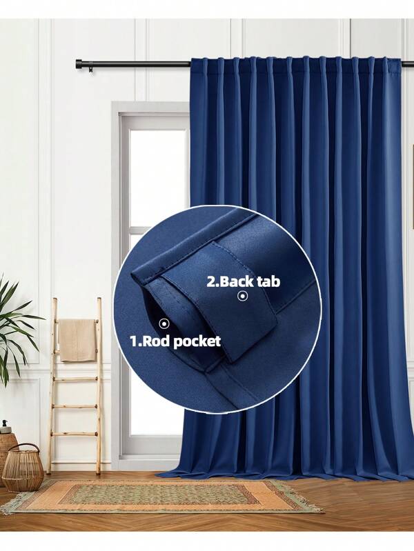 1pc/2pcs Multi-Size Selectable Curtain Set - Pinch Pleat Curtain/Rod Pocket Curtain/Clip-On Curtain/Blackout Solid Color Thermal Insulated Curtain Panels For Room Darkening, Energy Saving, Living Room, Office, Bedroom, Valance (Navy Blue)
