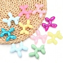 5pcs/Pack Assorted Acrylic Puffy Dog Pendant, Flocked Furry, Solid Color, Electroplated Metal, Jelly, Plated Colorful Puffy Dog Charms For DIY Phone, Key Chain, Necklace, Hair Accessory, Earrings Decoration Accessories