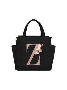 Geantă de prânz izolată personalizată cu identificare a primei litere - Geantă Bento caldă din pânză, închidere cu fermoar, căptușeală din folie de aluminiu de mare capacitate, potrivită pentru designul primei litere la serviciu și la școală, școli și activități în aer liber - Ușor de curățat, design compact, impermeabil, cutie de prânz, geantă de prânz pentru femei, geantă de picnic pentru profesori, geantă frigorifică pentru camping, geantă frigorifică pentru sală de clasă, geantă de picnic pentru femei, geantă de damă pentru școală, accesorii școlare, articole școlare