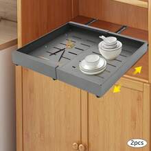 Miumaeov 2 Pcs Retractable Cabinet Pull-Out Shelves Pull-Out Shelves Under Sink Drawer Dish Basket Kitchen Storage Racks - Grey - View 3