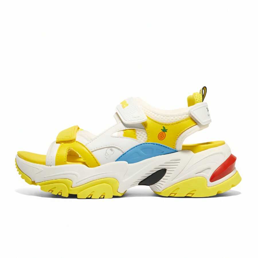 Skechers Dép xỏ ngón đế dày màu vàng hình  Collab - trắng vàng - Xem 1