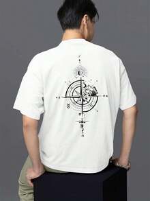 Women's Casual Oversized Blouse With Black Compass Print - trắng - Xem 1