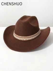 1 chiếc mũ cao bồi miền Tây bằng vải len giả màu trơn cho nữ có thêu hạt trang trí, thích hợp cho các lễ hội âm nhạc, sự kiện theo chủ đề miền Tây, tiệc cổ điển, cosplay, đêm hóa trang, tiệc tùng, tiệc sinh nhật, biểu diễn sân khấu và mặc hàng ngày - mũ đội đầu - Xem 12