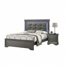 Mesa de noche de transición moderna de madera gris con 2 cajones, mueble de dormitorio, Klgeivb