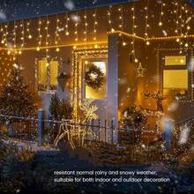 160 个 LED 闪烁星形窗帘灯，带 8 种模式，圣诞装饰灯，USB 供电仙女灯串，适用于室内和室外圣诞节感恩节花园派对露台圣诞树装饰 - 不包括电池圣诞装饰圣诞礼物感恩节圣诞树装饰饰品圣诞灯卧室装饰家居装饰派对装饰节日节日房间装饰 - 暖白光 - 查看 9