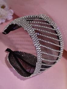 带网状面纱的水钻头带，优雅奢华简约风格的时尚发饰 - 銀色 - 查看 3