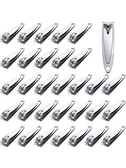 100-Pack/32-Pack/8-Pack/1Pack Classic Style Stainless Steel Nail Clippers, Silvery Fingernail & Toenail Clipper Set, Sharp Blades, Portable Cutter Tool For Nail Salons & Home Use, Quantity Of Nail Clippers, Wholesale Distribution
