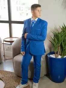 Men's Slim Oxford Premium Suit Various Colors - Xanh đậm - Xem 4