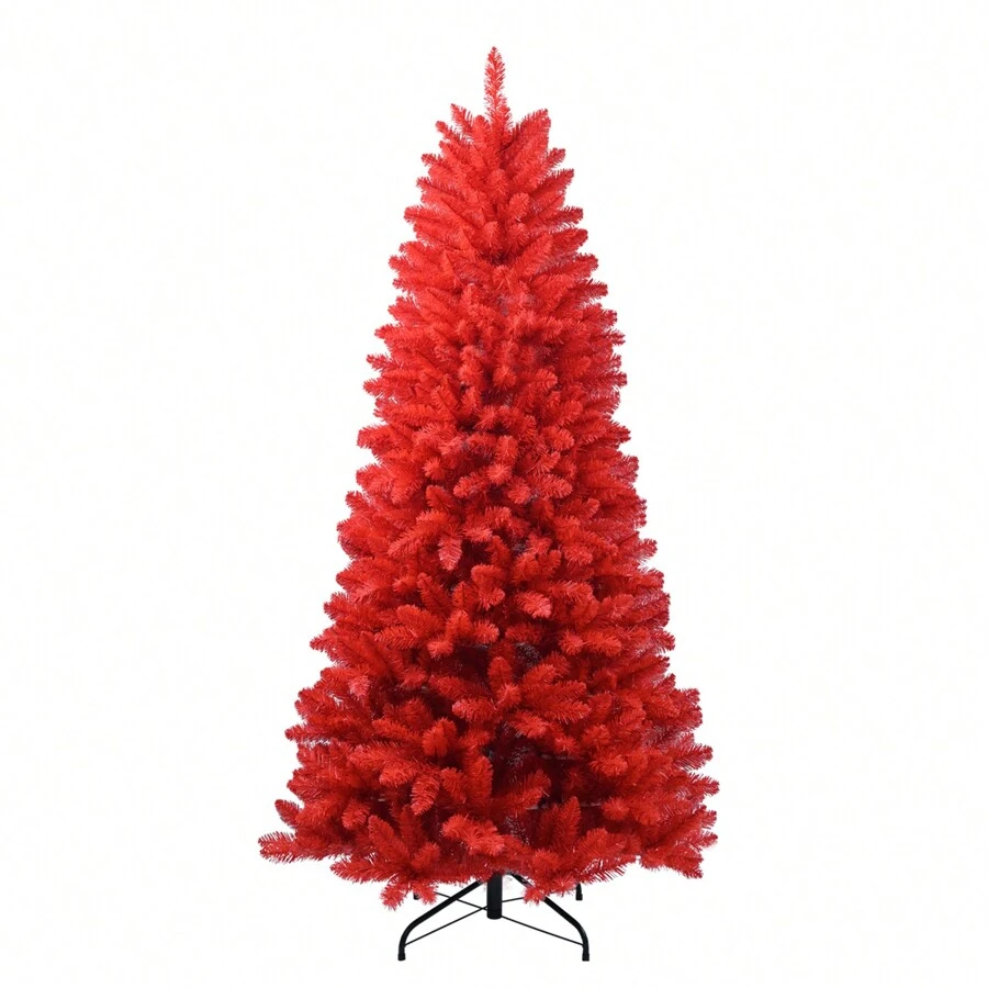 7ft Artificial Red Christmas Tree Halloween Tree Premium Hinged Spruce Full Real Red Xmas Tree With 1066 Branch Tips Easy To Assemble Includes Metal Foldable Stand Christmas Decorations Home Christmas Gifts Christmas Decor - Red - View 1