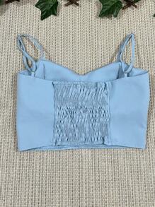 Tailored Cropped Top With 2 Bows At The Front, Elastic At The Back With Padding, Adjustable Straps, One Size Fits 38-42 - Màu xanh nhạt - Xem 3