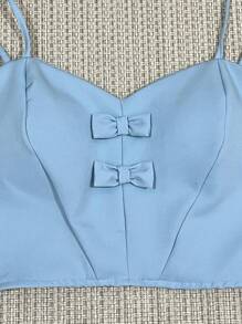 Tailored Cropped Top With 2 Bows At The Front, Elastic At The Back With Padding, Adjustable Straps, One Size Fits 38-42 - Màu xanh nhạt - Xem 2