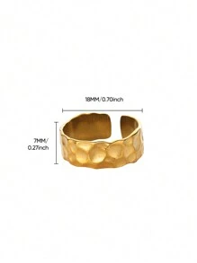 1PC Vintage Hammered Asymmetric Rings For Women Opening Gold Plated Stainless Steel Ring Fashionable Ladies Daily Jewelry Decoration