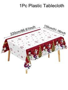 1 块节日圣诞桌布，130 * 220 厘米一次性塑料矩形圣诞老人、雪人和圣诞树设计圣诞桌布，适用于节日用餐和派对餐桌装饰，2024 年家庭圣诞装饰礼物，圣诞装饰桌布 - 彩色 - 查看 3