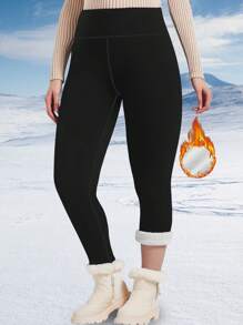 1pc Women Plus Size Thick Thermal Lined High Waist Yoga Leggings, Slim Fit Thermal Tights, Suitable For -10°C Winter
