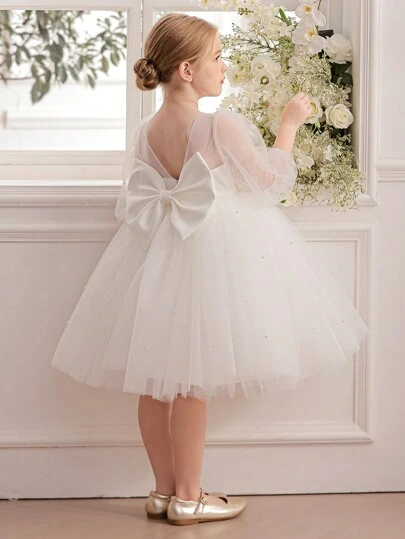 Young Girl Elegant Dress Bowknot Flower Girl Dress Princess Dress, Suitable For Little Girls Wedding, Party, Birthday, Ball, Important Occasions