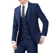 Men's 3-Piece Formal Set – Slim Suit With Integrated Vest - Màu xanh hải quân - Xem 9