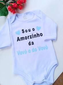 White Long Sleeve Baby Bodysuit With Colorful Phrases - Màu xanh nhạt - Xem 2