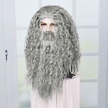 مجموعة زي ساحر رمادي مع شعر طويل مجعد ولحية - شعر اصطناعي مقاوم للحرارة للرجال للتنكر والحفلات الموضوعية - رمادي فاتح - مشاهدة 10