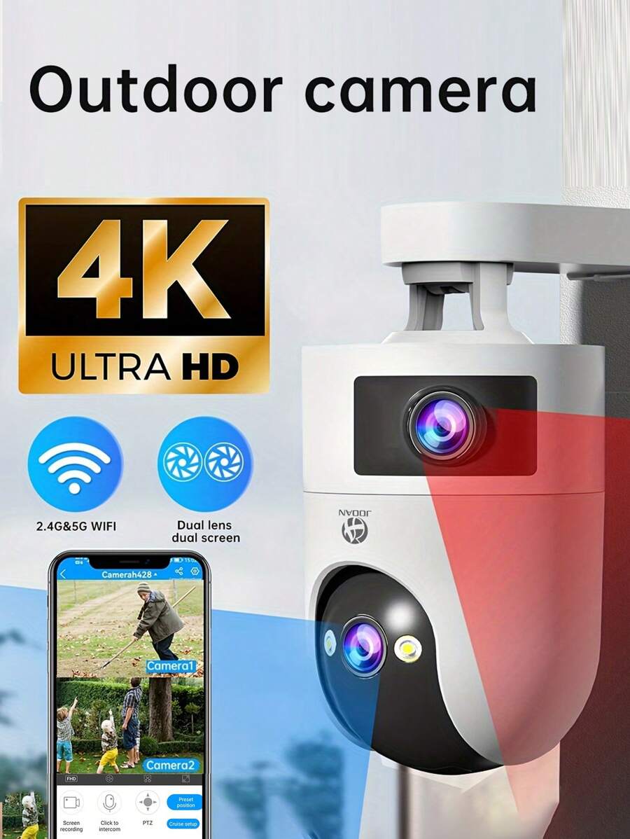 JOOAN 5G 3MP Dual Lens Security Camera(64G Memory Card To Be Purchased Separately), Indoor And Outdoor Waterproof Wireless Support 360°PTZ, Camera For Baby/Pet/Home/Shop, Support 2.4G/5G WIFI, Color Night Vision, Cloud&SD Card Storage,2-Way Audio, Smart Motion Tracking, Great For Thanksgiving, Christmas, And Prime Day Gifts - Black and White - View 1