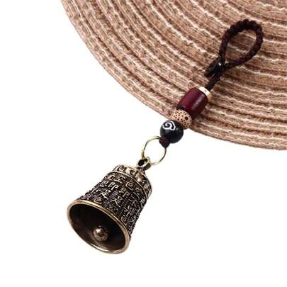 Pure Brass Bell Car Key Chain Pendant Engraved Chinese Buddhist Scripture Sutra Handmade Woven Rope Lanyard Hanging For Keychain