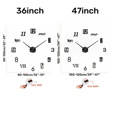 16 英寸/36 英寸/47 英寸现代设计大挂钟 3D/2D DIY 石英钟时尚手表亚克力镜面贴纸客厅家居装饰钟表镜面数字贴纸适用于客厅办公室装饰礼品、家居装饰、房间装饰 - 黑色 - 查看 6