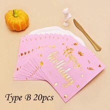 5/20/50pcs Rose Gold Balloon Happy Birthday Disposable Napkins, Party Napkins Elegant Metallic Rose Gold Foil Dessert Napkins For Ladies Dinner Celebration Party Supplies Decoration. - Baby Pink - View 12